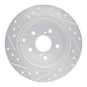 Toyota Prius V Brake Rotor (1) - Rear Right - R1 Concepts - Drilled & Slotted - Silver - `12-`20